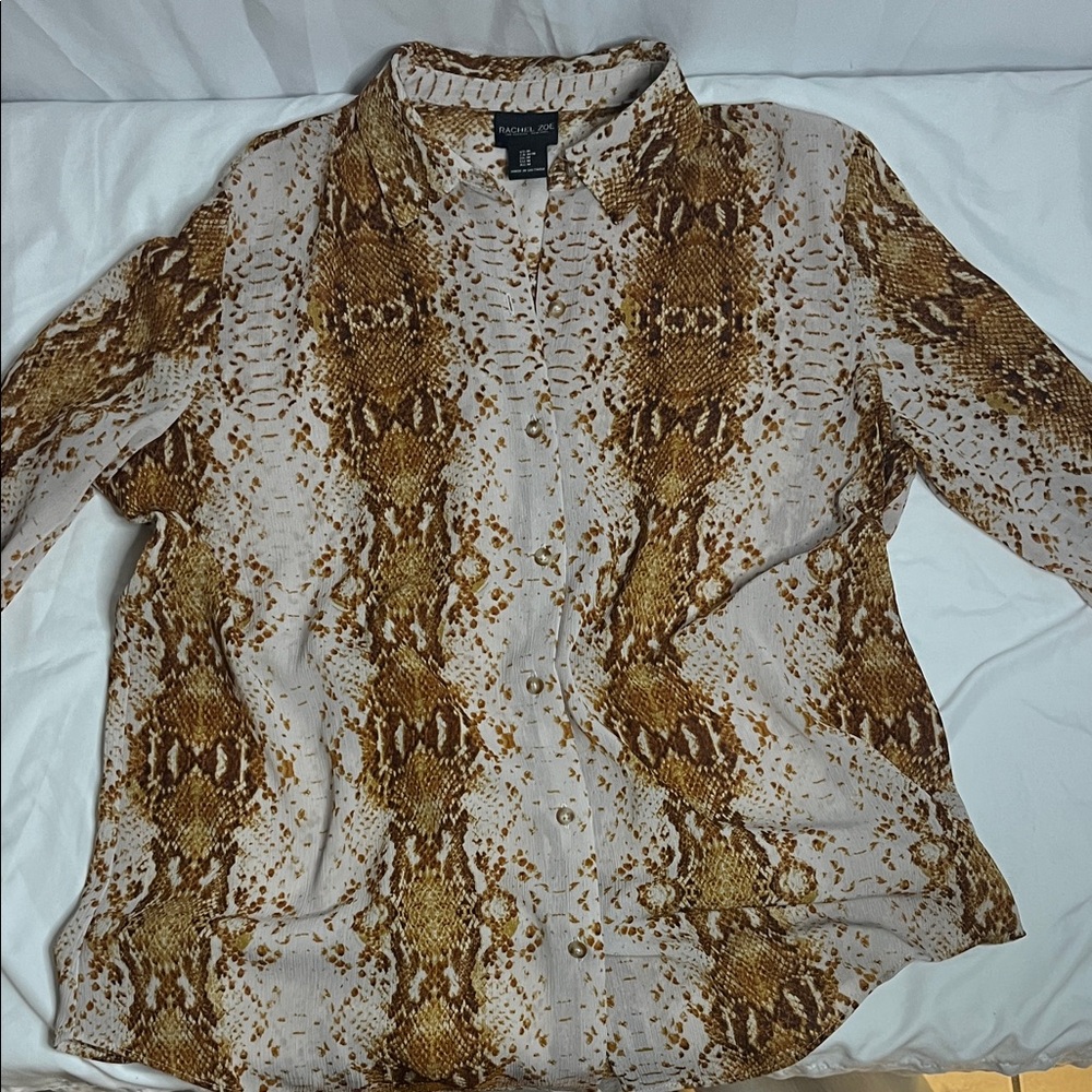 Rachel Zoe Brown and Cream Patterned Blouse Size Medium